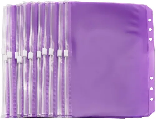Vista 8 de Bolsillos para carpeta A5, color rosa, 12 unidades, con cremallera, bolsas de hojas sueltas, 6 agujeros, organizador de cremallera de PVC, carpeta