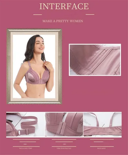 Vista 7 de Sujetador push up para mujeres BC Copa bordado encaje frontal cierre inalámbrico sujetador