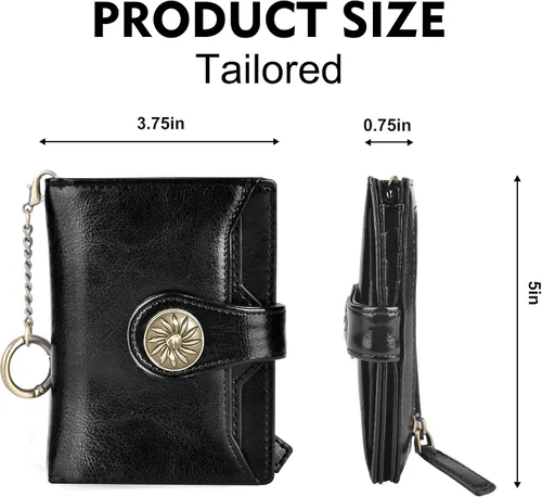 Vista 2 de Travelambo Cartera pequeña para mujer con 2 ventanas de identificación, bloqueo RFID, de cuero, tarjetero con bolsillo con cremallera