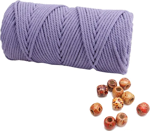 Vista 48 de Cordón de macramé beige de 0.078 pulgadas x 220 yardas, cuerda de algodón torcido de 4 hebras natural para colgar en la pared, manualidades, cordel