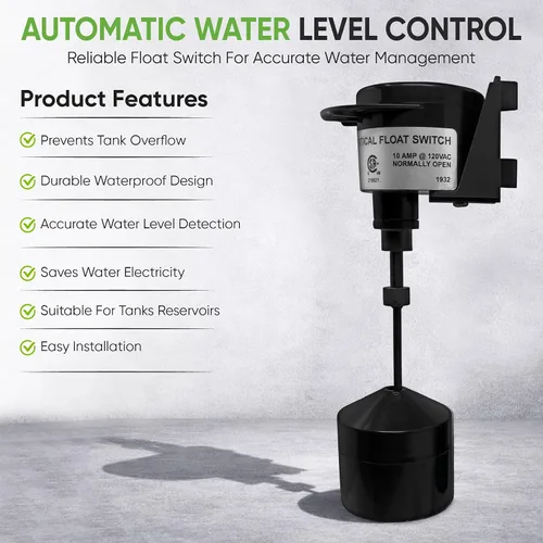 Vista 5 de PumpSpy Interruptor de flotador vertical para bombas de sumidero – Reemplazo de interruptor de bomba universal con cable de 10 pies, control