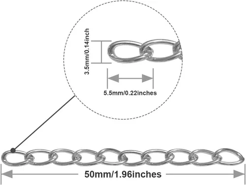 Vista 2 de 100 cadenas extensoras de plata para hacer joyas, cadena de extensión extraíble de acero inoxidable para hacer collares, pulseras, tobilleras
