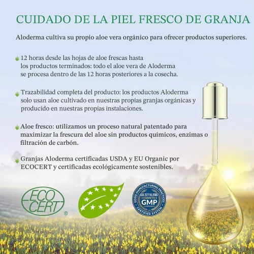Vista 5 de Aloderma Gel de aloe vera, bomba grande de valor de 17.6 onzas, fabricada dentro de las 12 horas de cosecha con 99% de aloe vera orgánico, ligero