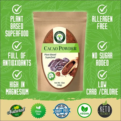 Vista 4 de Good Balance Health - Cacao en polvo orgánico Cacao en polvo crudo sin azúcar para hornear, batidos y chocolate caliente Superalimento a base