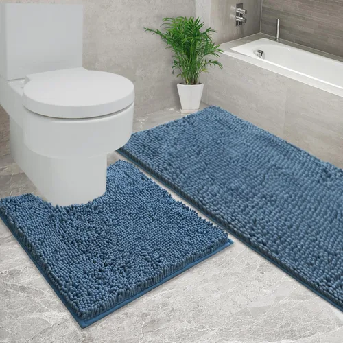 Vista 15 de Juego de 2 tapetes de baño de chenilla, superabsorbentes, con fuerte respaldo antideslizante de PVC, tapetes de baño para baño, peludos