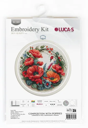 Vista 2 de Luca-S Kit de punto de cruz con aro - Composición con amapolas, BC209, kit de punto de cruz para adultos, kit de embroydery embroidery by Marussia