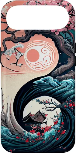 Vista 26 de Funda para iPhone 11 Pro Max Yin Yang Cherry Blossom Bonsái y Great Wave