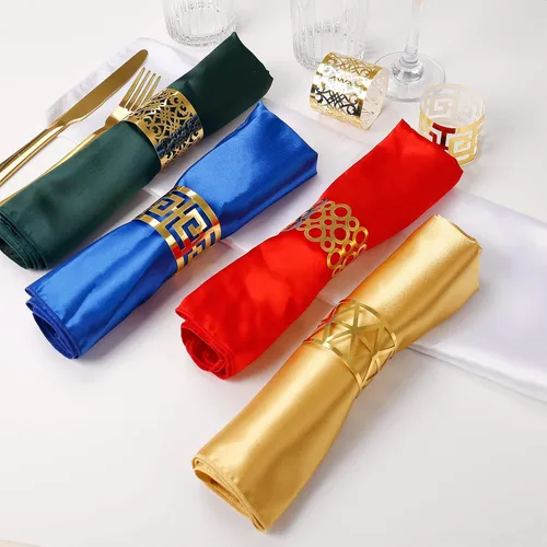 Vista 2 de Juego de 100 servilleteros de papel desechables, servilleteros dorados cortados con láser, banda de servilletas de papel de Navidad para bodas