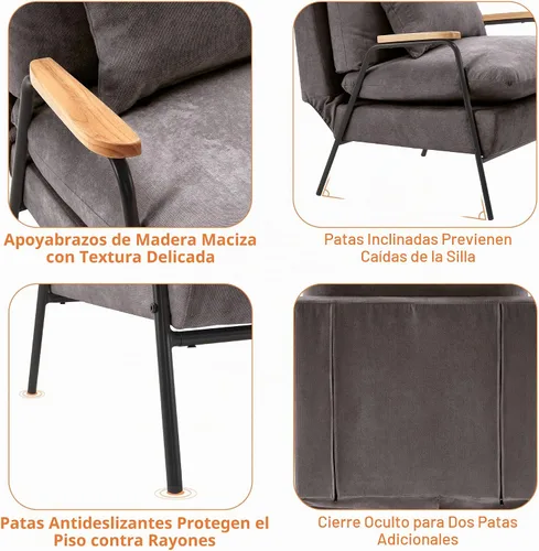 Vista 9 de MCombo Silla reclinable Accent con otomana, sillón de tela moderno, sofá cama tapizado para sala de estar y dormitorio, espacio pequeño 4055
