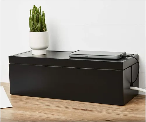 Vista 2 de Changsuo Caja organizadora de cables de madera, caja organizadora de cables para cable de extensión, protector de sobretensiones, organizador