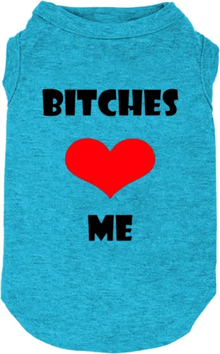 Vista 8 de Ropa para perro cachorro, camiseta con chaleco suave y ligera para perros pequeños y grandes con el eslogan "Bitches Love ME" estampado, ropa