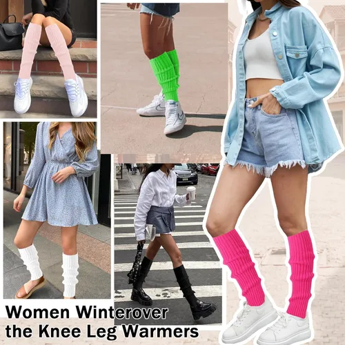 Vista 6 de Buauty Calentadores de piernas para mujer, traje de los años 80 y 90, calcetines de pierna acanalados de neón a la moda, accesorios de neón Y2K