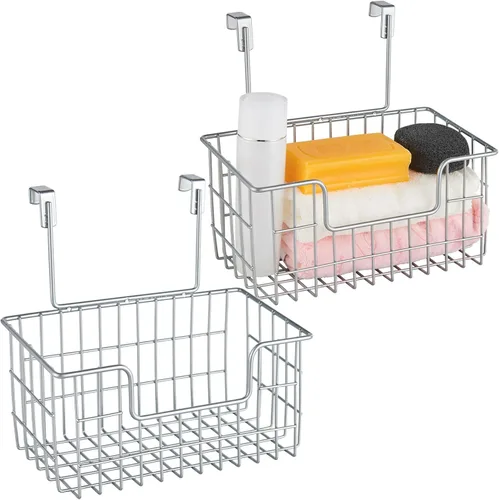 Vista 13 de JUNCHU CHERRY Cesta de almacenamiento de alambre, paquete de 2 unidades, montado en pared para cocina, baño, cesta de almacenamiento colgante
