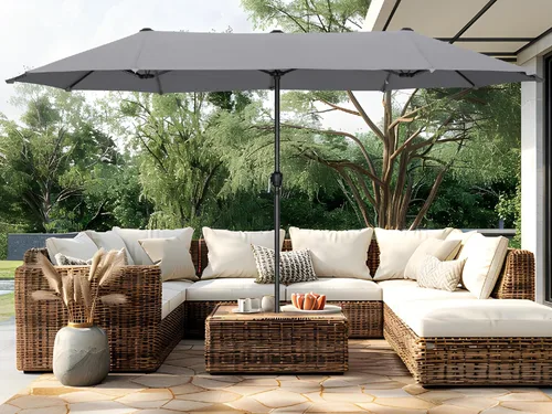 Vista 12 de PHI VILLA Sombrilla Grande de Patio de 13 Pies de Doble Cara Gemela para Mercado Exterior con Manivela, Beige 13x6.5 ft shade, rectangular, patio