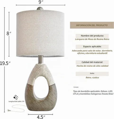 Vista 2 de OYEARS Juego de 2 lámparas de mesa bohemias de 19 pulgadas para dormitorio, sala de estar, adecuadas para espacios pequeños, lámpara de mesa de Gris