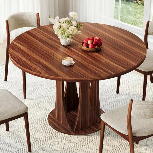 Vista 10 de iPormis Mesa de comedor extensible de 43 a 59 pulgadas, mesa de cocina redonda con pedestal de arcos modernos, mesa de comedor ovalada con hojas