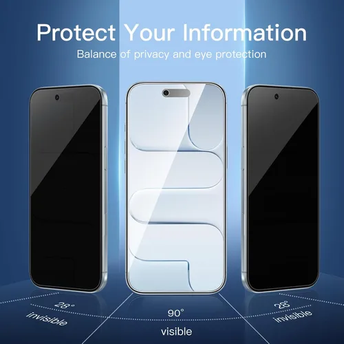 Vista 103 de NEW'C Paquete de 3 protectores de pantalla de privacidad para iPhone Air/iPhone 17 Air (6.5 pulgadas), película de vidrio templado antiespía