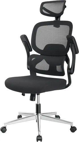 Vista 9 de HYLONE Silla de oficina ergonómica con asiento y respaldo de malla completa, silla de escritorio de malla con respaldo alto con base de aluminio