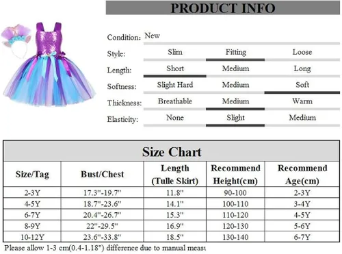 Vista 3 de Jurebecia Princess Mermaid Tutu Dress Girls Sequins Mermaid Outfits Halloween Costume Birthday Party Cosplay Holiday Dress Up