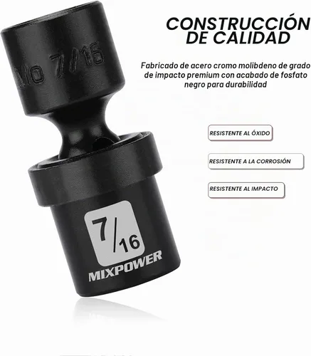 Vista 3 de MIXPOWER Juego de 6 piezas de enchufe de impacto universal poco profundo de 1/4" Drive SAE, 1/4" - 9/16", enchufe giratorio con oscilación flexible