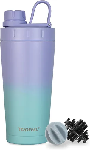 Vista 12 de TOOFEEL Botella agitadora de acero inoxidable - Botella agitadora aislada de doble pared de 20 onzas, mantiene frío/calor, para mezclas de proteínas