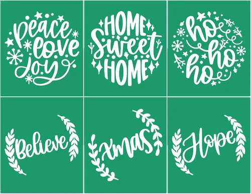 Vista 16 de 17 plantillas de pantalla de seda de Navidad con juego de pasta de tiza, mini espátulas, plantillas adhesivas reutilizables de Navidad