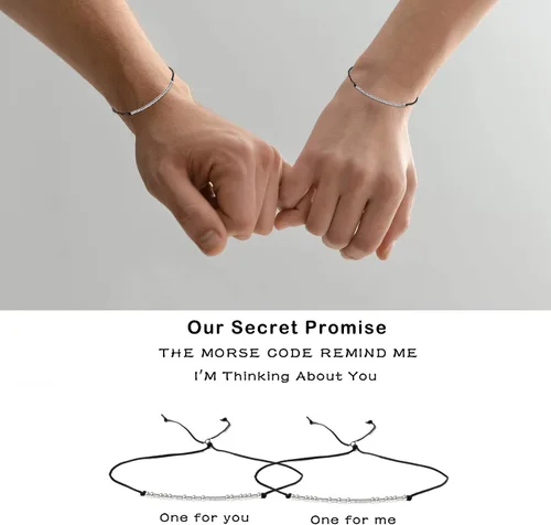 Vista 5 de KGBNCIE Bad Ass - Pulsera con código morse, regalo para ella, cuentas de plata de ley en cordón de seda, regalo inspirador para ella