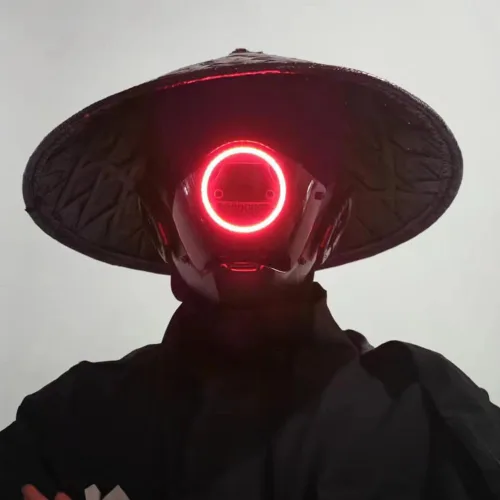 Vista 8 de KYEDAY Máscara punk cosplay para hombres, máscara de luz redonda LED para mujeres, cosplay, Halloween, fiesta, festival de música, accesorios