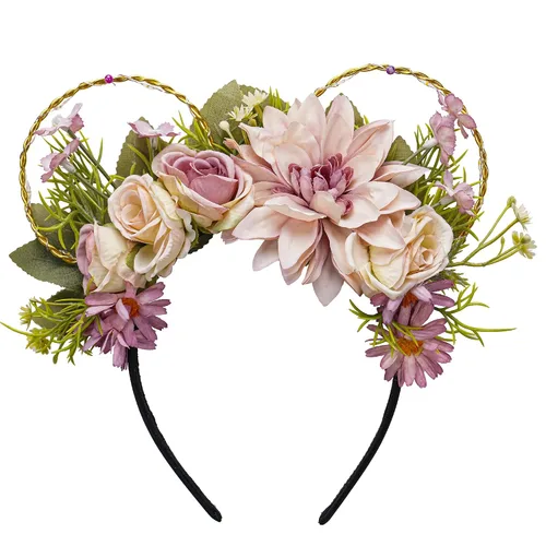 Vista 8 de Diadema LED con orejas de ratón y flores, corona para adultos, mujeres y niñas, para parque de adultos, orejas de ratón iluminadas, para temática
