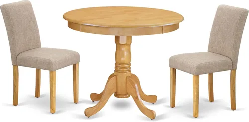 Vista 25 de East West Furniture ANAB3-AWA-05 - Juego de mesa de comedor moderno de 3 piezas, incluye una mesa de cocina redonda con pedestal y 2 sillas