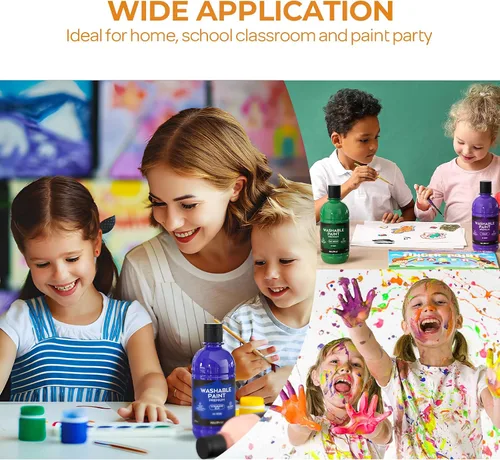 Vista 7 de Nicpro Juego de Pintura Lavable de 12 Colores Grande para Niños (16.9oz, 500 ml), Suministros de Pintura Acrílica a Granel No Tóxicos para Niños