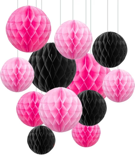 Vista 24 de ZOOYOO 12 piezas 15 cm 25 cm bolas de panal decorativas de papel de seda con pompones colgantes para cumpleaños, baby shower, boda, compromiso, Azul