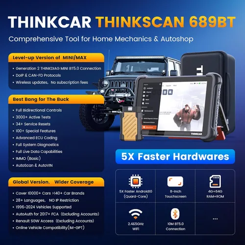 Vista 2 de THINKCAR Herramienta de escaneo bidireccional, THINKSCAN 689BT Herramienta de diagnóstico automotriz para todo el sistema, escáner OBD2