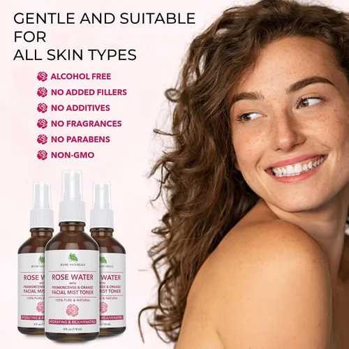 Vista 4 de Spray de agua de rosas para la cara, agua de rosas 100 % pura con incienso y naranja sanguina, tónico facial, sin alcohol, sin tinte, niebla