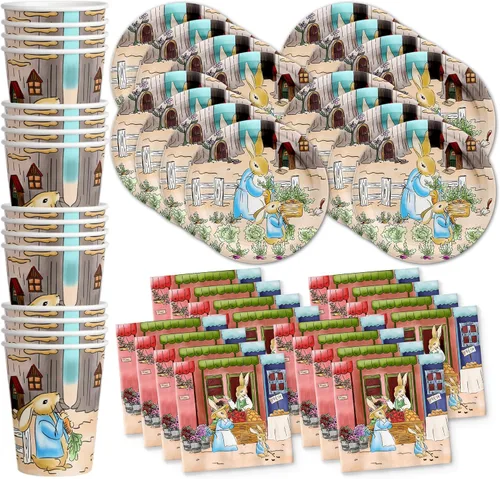 Vista 13 de Noah's Ark - Juego de suministros para fiesta de cumpleaños, platos, servilletas, vasos, vajilla para 16