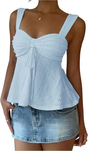 Vista 23 de Milumia Camiseta sin mangas fruncida con ojales en la parte delantera para Blanco