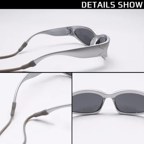 Vista 5 de GUVIVI Gafas de sol para niños con correa envolvente, gafas de sol futuristas para niños y niñas, persianas ovaladas de 4 a 12 años