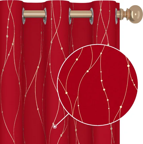 Vista 20 de Deconovo - Cortinas opacas con diseño dorado estampado y ojales, negro, de 42 pulgadas de ancho x 45 pulgadas de largo