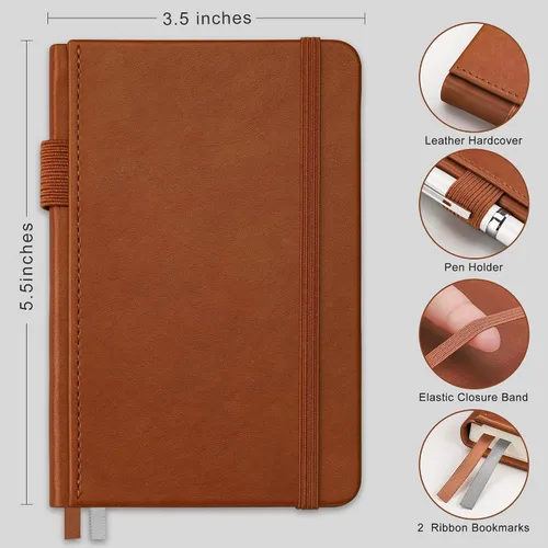 Vista 2 de RETTACY Cuaderno de bolsillo, paquete de 2, 160 páginas rayadas numeradas por paquete, tamaño pequeño A6 (3.5 x 5.5 pulgadas), para trabajo, diario