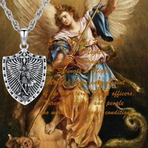 Vista 2 de Aniu Collar de plata de ley S925 de San MiguelSan CristópaloSan BenitoSan Jesús para hombres y mujeres, arcángel, RaguelUriel, colgante de amuleto