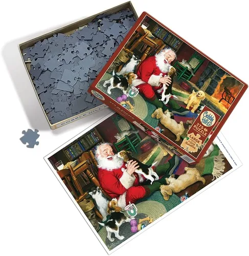 Vista 2 de Cobble Hill - Rompecabezas de 275 piezas de fácil manejo, juego de Papá Noel, póster de muestra incluido