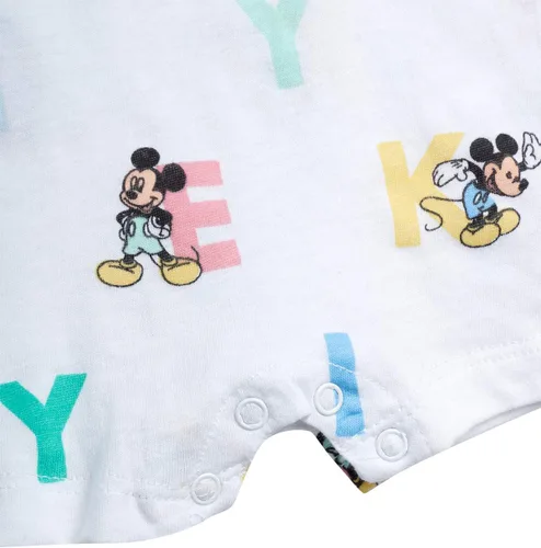 Vista 4 de Disney Paquete de 2 mamelucos de manga corta con cierre a presión de Mickey Mouse para bebé (recién nacidobebé)