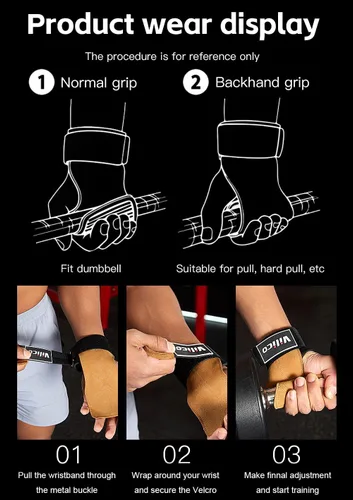 Vista 7 de Guantes de cuero para levantamiento de pesas, correas de muñeca para levantamiento de pesas, correas de levantamiento de pesas ajustables, agarre