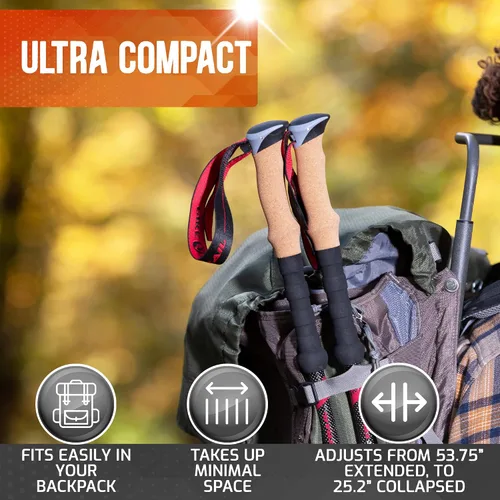 Vista 5 de Pike Trail Bastones de trekking – Palillos plegables de fibra de carbono ligeros para caminar y senderismo – para hombres y mujeres – Altura