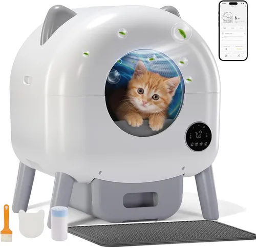 Vista 10 de GTPLAYER Caja de arena autolimpiante, caja de arena automática para gatos, control de aplicación y monitoreo de peso, protección de sensores de 01