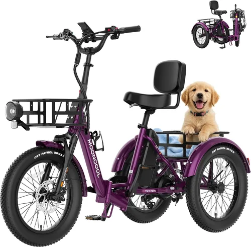 Vista 8 de MOONCOOL Triciclo eléctrico plegable para adultos, E-Trike de aluminio de 20 pulgadas con función de marcha atrás y opciones de largo alcance, Plata