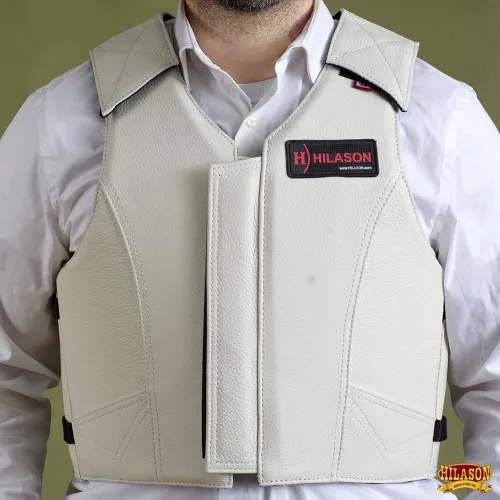 Vista 3 de HILASON Chaleco de seguridad para montar toros - Cuero protector marrón Chaleco de rodeo unisex para hombres y mujeres