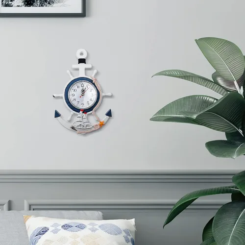Vista 3 de Sea Theme náutico ancla volante de pesca red reloj de pared traje para colgar decoración ornamento estante soporte montado en la pared