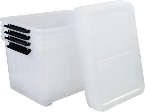 Vista 10 de Caja de almacenamiento de plástico de 12 cuartos de galón con asa, paquete de 6 contenedores transparentes con pestillo Clear, Stackable, Plastic