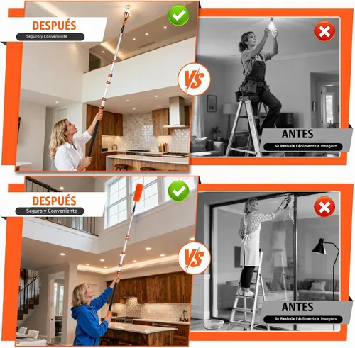 Vista 4 de Plumeros de telaraña de techos altos de 30 pies para kit de limpieza con Naranja